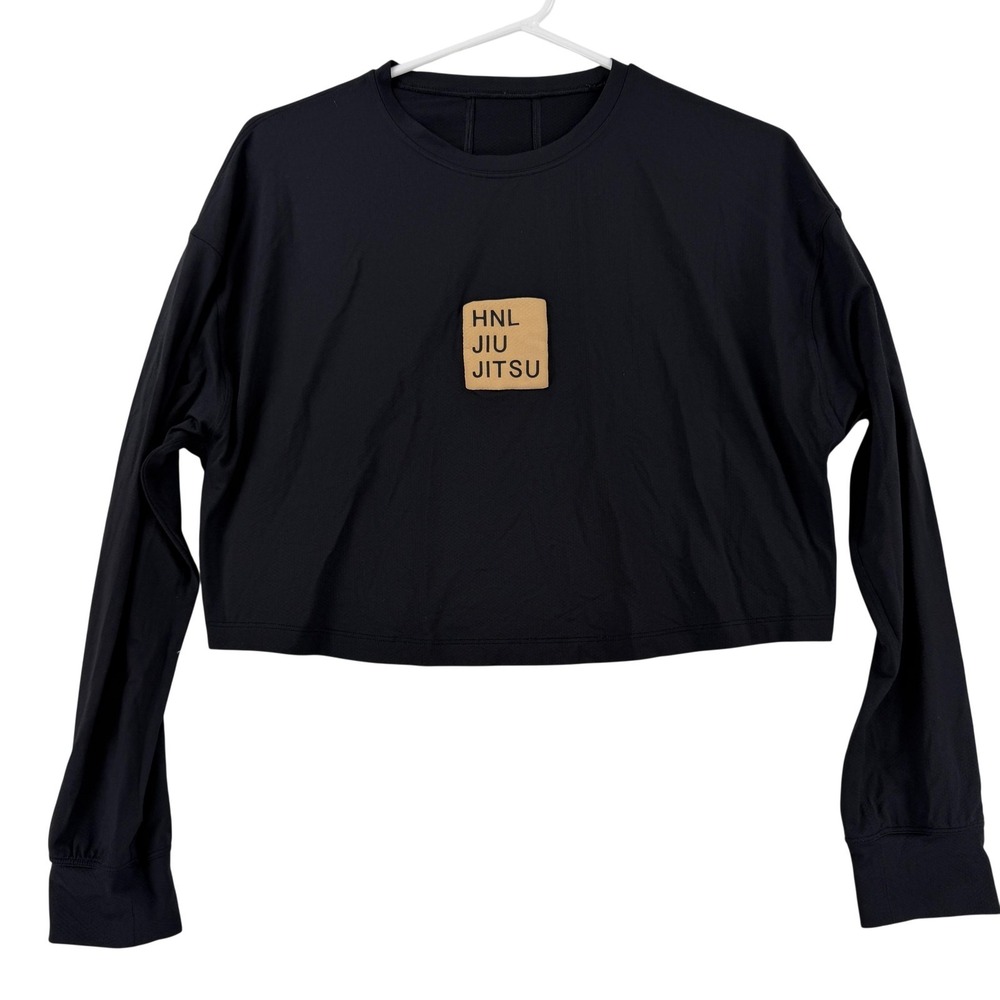 Lululemon Shirt Womens Medium Black Cropped Long Sleeve HNL Jiu Jitsu Athletic